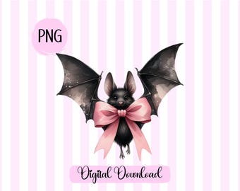 Coquette Halloween Bat PNG: Girly Pink Bow (Digital Download)