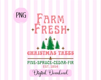 Árboles de Navidad frescos de granja PNG: Diseño navideño vintage (Descarga digital)