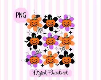 Groovy Daisy Pumpkin PNG: Spooky Halloween Sublimation (Digital Download)