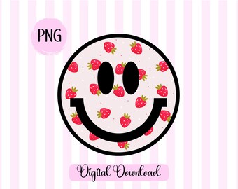 Retro Strawberry Smile PNG: Sublimation Design (Digital Download)