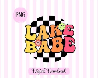 Lake Babe Retro Summer PNG: Trendy Sublimation Design (Digital Download)