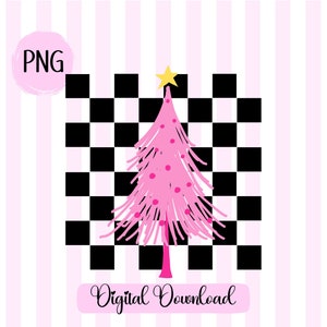 Trendy Pink Christmas Tree PNG Dreaming of a Pink Christmas Checkered PNG Pink Preppy png pink sublimation Pink Christmas Tshirt png