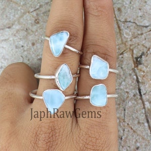 Natural Raw Larimar Ring, Sterling Silver Ring, Blue Stone Ring, Women Silver Ring, Gemstone Ring, Ocean Larimar Ring, Statement Boho Ring