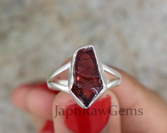 Raw Garnet Sterling Silver Ring: Healing Crystal, Uncut Gemstone