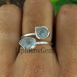 Natural Aquamarine Ring, Sterling Silver Ring, Double Stone Ring, Uncut Stone Ring, Healing Crystal Ring, Raw Crystal Ring, Gift For Her