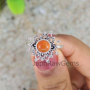 Natural Carnelian Ring, 925 Sterling Silver Ring, Ring For Women, Carnelian Round Ring, Handmade Ring, Artisan Silver Ring, Gift for Ring
