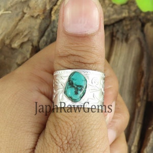 Turquoise Thumb Ring , 925 Sterling Silver Ring, Silver Flower Ring , Thumb Ring , Wide Band Ring, Turquoise Ring , Boho Ring ,Gift For Her