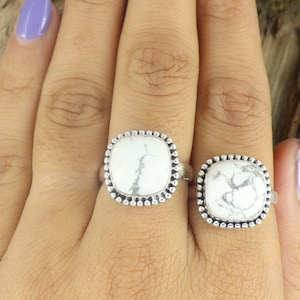 Natural White Howlite Ring, 925 Sterling Silver Ring, Boho Statement Ring, Howlite Ring, Designer Ring, Healing Stone Ring, Gift Ring