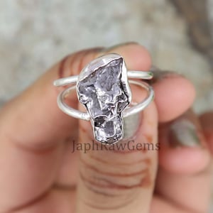 Raw Meteorite Ring, Handmade Silver Ring, Sterling Silver Ring, Raw Silver Ring, Authentic Meteorite Ring, Middle Finger Ring, Women Jewelry