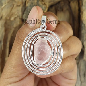 Raw Rose Quartz Pendant, 925 Silver Pendant , Raw Gemstone Pendant, Healing Crystal Necklace Pendant , Handmade Jewelry, Gift for Her