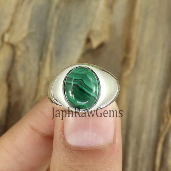 Natural Malachite Ring, Sterling Silver Ring, Signet Ring,  Handmade Ring, Artisan Silver Ring, Green Signet Ring, Malachite Signet Ring
