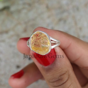 Raw Citrine Ring, 925 Sterling Silver Ring, Healing Crystal Ring, Uncut Gemstone Ring, Crystal Raw Stone Ring, Gift for Her, Rings for Women