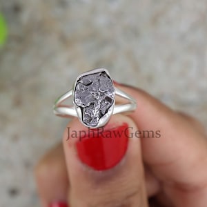 Raw Meteorite Ring: 925 Sterling Silver Healing Crystal Gemstone
