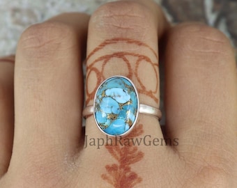 Turquoise Ring, 925 Sterling Silver Ring, Gemstone Oval Ring, Statement Ring, Artisan Silver Ring, Turquoise Boho Ring, Women Jewelry