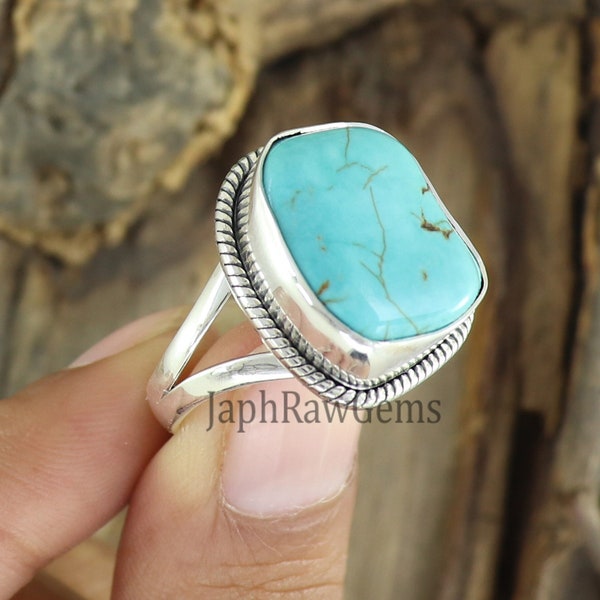 Raw Turquoise Ring, 925 Sterling Silver Ring, Bohemian Ring, Raw Large Stone Ring, Turquoise Ring, Chunky Turquoise Ring, Gift For Her