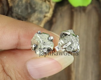 Raw Pyrite Stud, Sterling Silver Stud, Payrite Earring, Raw Crystal Earring, Ear Pin Stud, Raw Stone Earring, Women Stud, Gift for Her