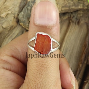 Raw Carnelian Ring,925 Sterling Silver Ring, Healing Crystal Ring, Uncut Gemstone Ring, Crystal Raw Stone Ring, Gift for Her,Rings for Women
