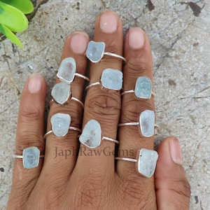 Natural Aquamarine Ring, 925 Sterling Silver Ring, Uncut Gemstone Ring, Crystal Raw Stone Ring, Healing Crystal Ring, Christmas jewelry gift