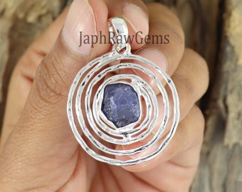 Tanzanite Pendant, 925 Silver Pendant , Raw Tanzanite Pendant, Unshaped Necklace,  Crystal Raw Pendant,Unique Pendant, Blue Gemstone Pendant