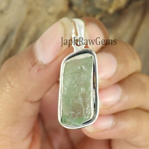 Raw Green Amethyst Pendant , Sterling Silver Pendant, Raw Amethyst Pendant, Raw Stone Pendant , Healing Crystal Necklace, Necklace Jewelry