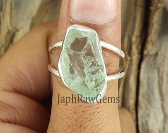 Raw Green Amethyst Ring, 925 Sterling Silver Ring, Healing Crystal Ring, Green Amethyst Ring, Crystal Raw Stone Ring, Rings for Women