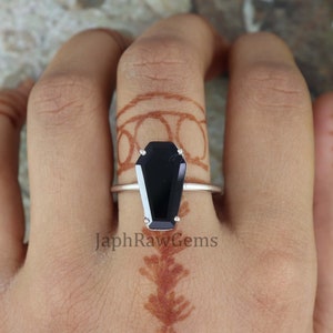 Black Onyx Ring, 925 Sterling Silver Ring, Coffin Ring, Prong Set Ring, Statement Ring, Onyx Gemstone Ring, Handmade Ring, Gift For Her