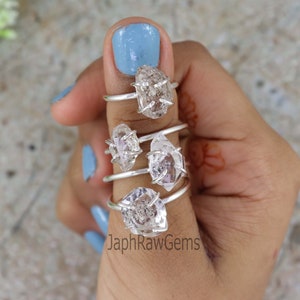 Herkimer Diamond Quartz Ring, Raw Herkimer Quartz Ring, 925 Silver Ring, Uncut Gemstone Ring, Crystal Raw Stone Ring, Healing Crystal Ring