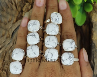 Natural White Howlite Ring, 925 Sterling Silver Ring, Boho Statement Ring, Bohemian Ring, Howlite Ring, Hademade Ring, Healing Stone Ring