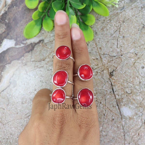 Raw Red Coral Ring, 925 Sterling Silver Ring, Raw Red Gemstone Ring, Bohemian Statement Ring, Artisan Silver Ring, Gift for Her