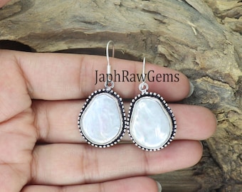 Raw Freshwater Pearl Earrings: Sterling Silver Dangle Jewelry