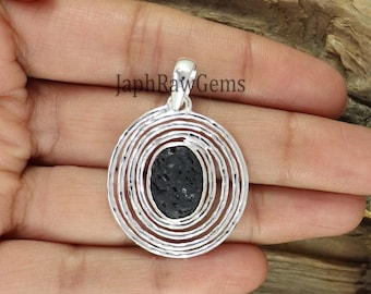Raw Black Tektite Pendant: 925 Sterling Silver Crystal Necklace