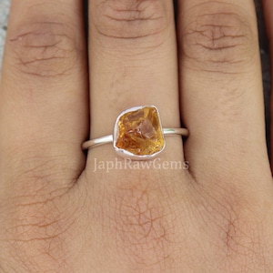 Raw Citrine Ring, Rough Citrine Ring, 925 Sterling Silver Ring, Uncut Gemstone Ring, Crystal Raw Ring, Healing Crystal Ring, Gift For her