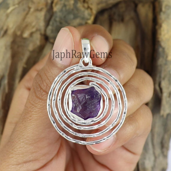Raw Amethyst 925 Sterling Silver Pendant: Chakra Healing Crystal