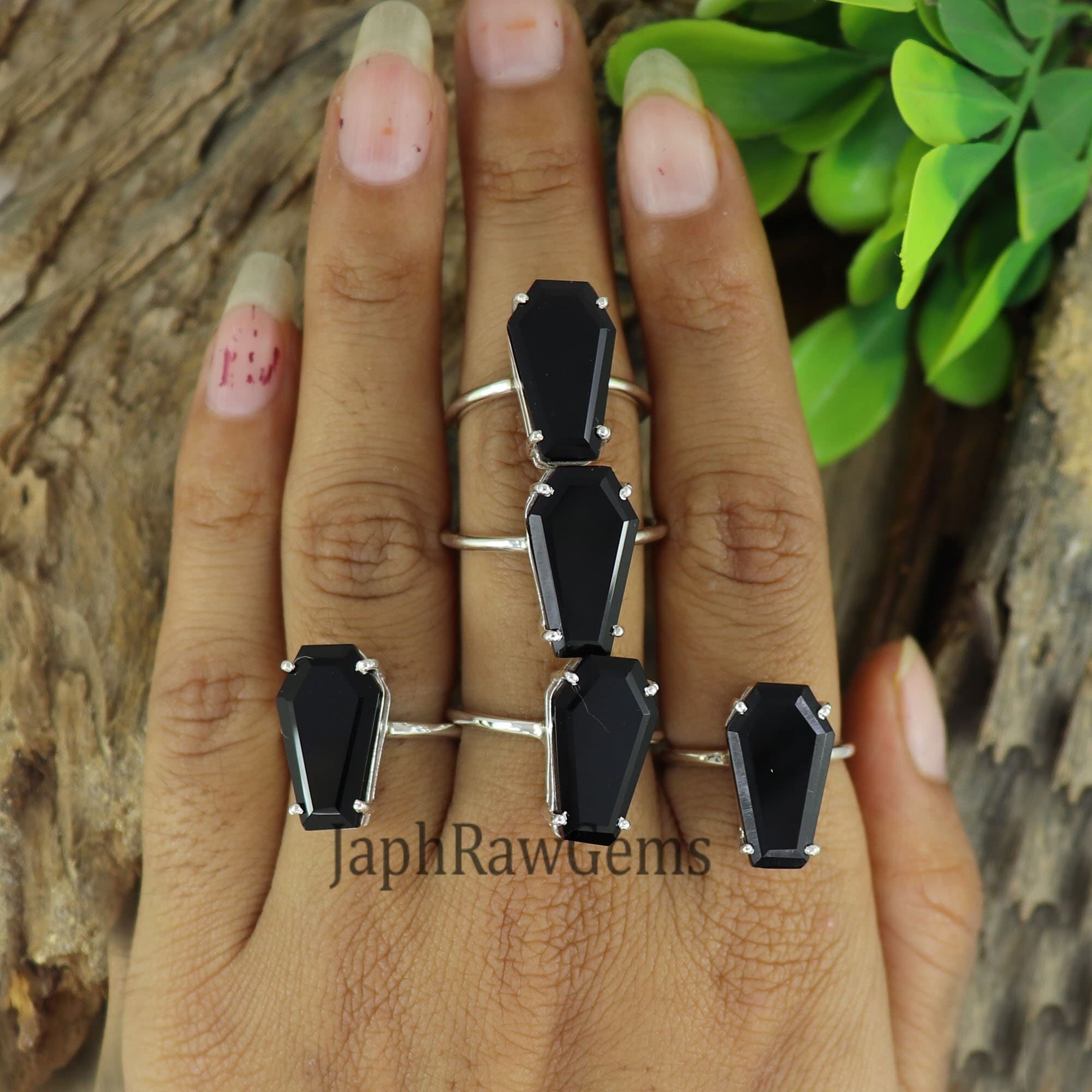 Black Onyx Ring, 925 Silver Ring, Coffin Ring, Prong Set Ring, Statement Ring, Onyx Gemstone Ring, Silver Handmade Ring, Gift For Her