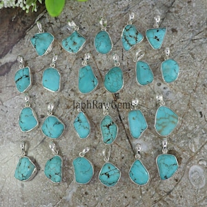 Raw Turquoise Pendant, 925 Silver Pendant , Raw Turquoise Pendant, Women Jewelry Pendant, Boho Turquoise Pendant, Pendant For Women