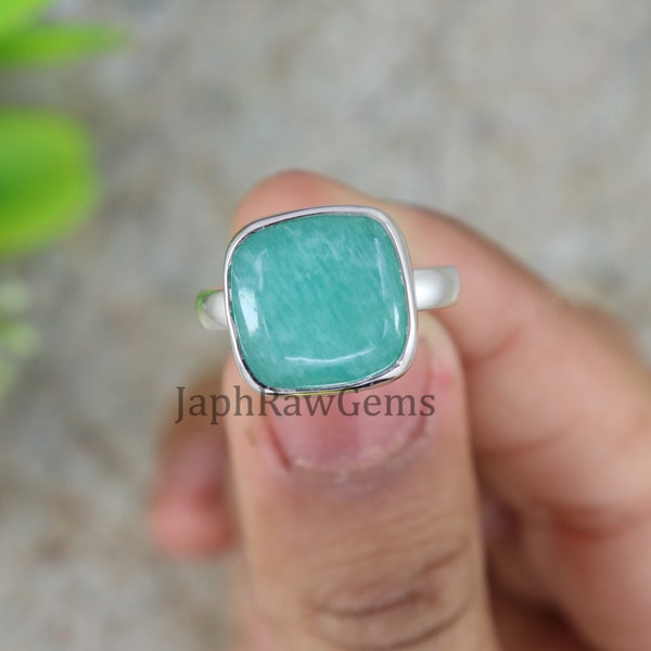 Natural Amazonite Ring, 925 Sterling Silver Ring, Boho Statement Ring, Bohemian Ring, Women's Ring, Hademade Ring, Healing Stone Ring