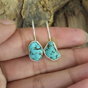 Raw Turquoise Earring, 925 Silver Earring, Raw Earring, Turquoise Dangle, Blue Earring , Raw Crystal Earring, Turquoise Gift Earring