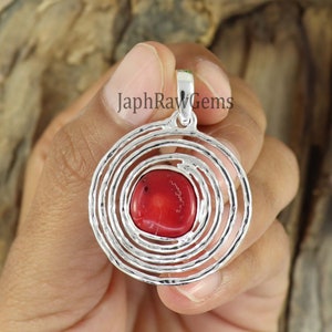 Red Coral Pendant, 925 Silver Pendant ,Coral Pendant, Crystal Raw Pendant, Handmade Silver Pendant, Red Gemstone Necklace,Women Gift Jewelry