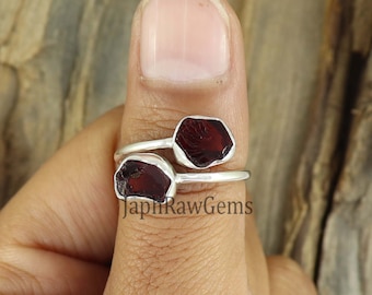 Raw Garnet Sterling Silver Ring - Adjustable Healing Crystal