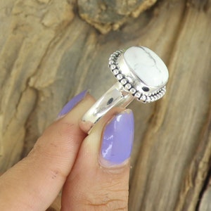 Natural White Howlite Ring, 925 Sterling Silver Ring, Boho Statement ...