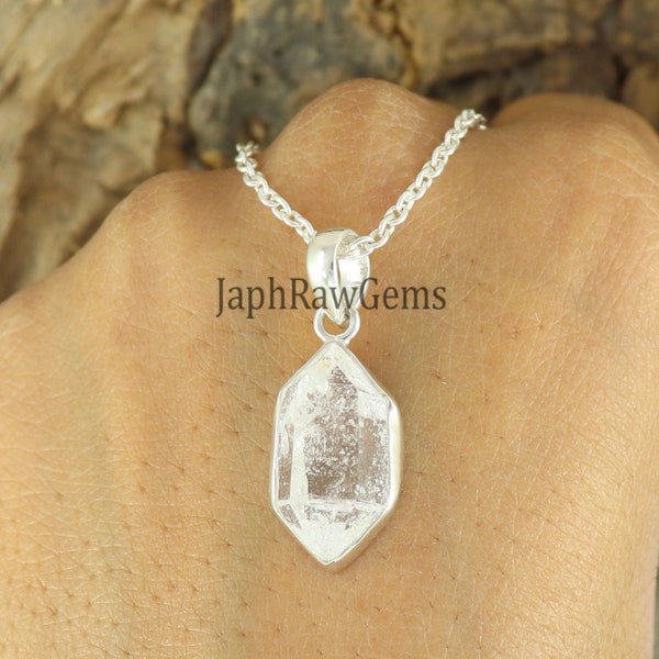 Raw Herkimer Diamond Necklace, 925 Silver Pendant, Herkimer Pendant , Crystal Raw Necklace, Gemstone Unique Necklace , Diamond Gift Jewelry