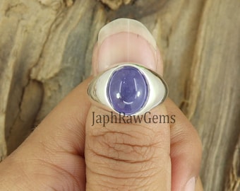Natural Tanzanite Ring, 925 Silver Ring, Signet Ring,  Handmade Ring, Artisan Silver Ring, Blue  Signet Ring, Tanzanite Signet Ring