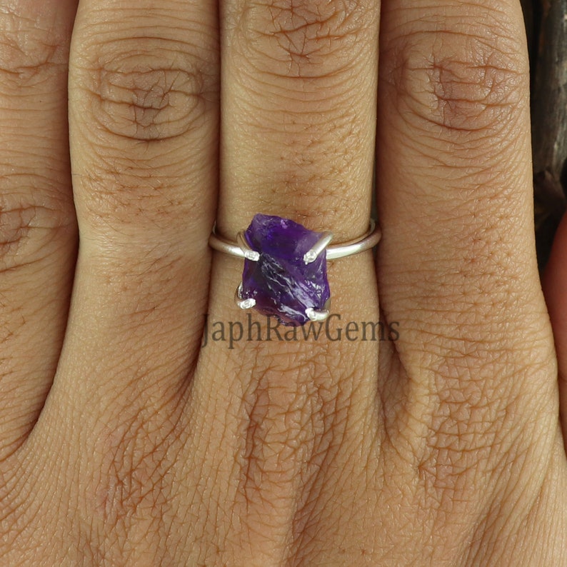 Raw Amethyst Ring, Amethyst Ring, Sterling Silver Ring, Uncut Gemstone Ring, Crystal Stone , Healing Crystal Raw Stone Ring, Gift for Her image 5