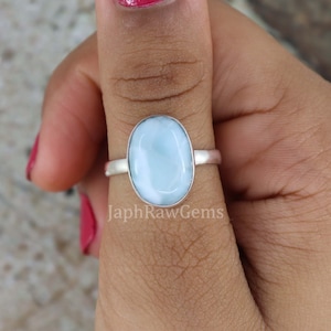 Natural Larimar Ring, Sterling Silver Ring, Blue Gemstone Ring, Women Silver Ring, Gemstone Simple Ring, Ocean Larimar Ring, Christmas gifts