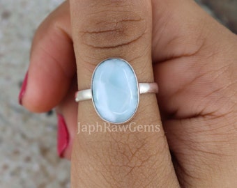 Natural Larimar Ring, Sterling Silver Ring, Blue Gemstone Ring, Women Silver Ring, Gemstone Simple Ring, Ocean Larimar Ring, Christmas gifts