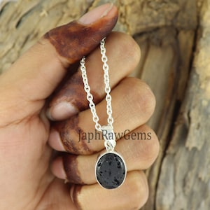 Raw Black Tektite Necklace, 925 Silver Pendant, Raw Tektite Pendant, Raw Stone Pendant , Healing Crystal Necklace, Necklace Jewelry
