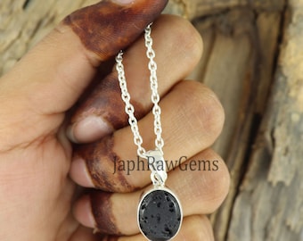Raw Black Tektite Pendant: 925 Sterling Silver Healing Crystal Necklace