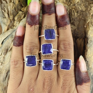 Blue Sapphire Ring, 925 Sterling Silver Ring, Raw Sapphire Ring, Raw Dark Blue Sapphire, Blue And Silver Sapphire Raw Ring