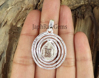 Colgante de plata de ley 925 con diamante Herkimer en bruto - Hecho a mano