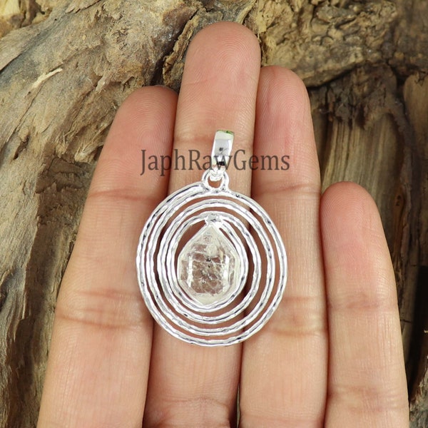 Raw Herkimer Diamond 925 Sterling Silver Pendant - Handmade